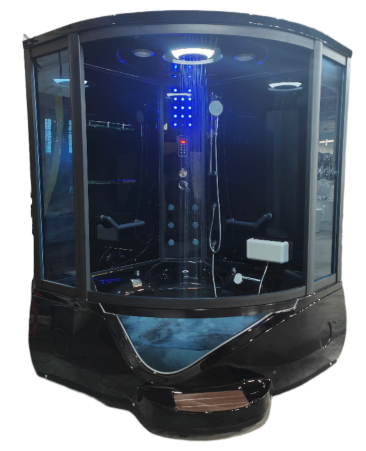 Ningjie Bathroom Deluxe Custom Black Steam Sauna Shower Room, Multi-functional Smart Shower Room