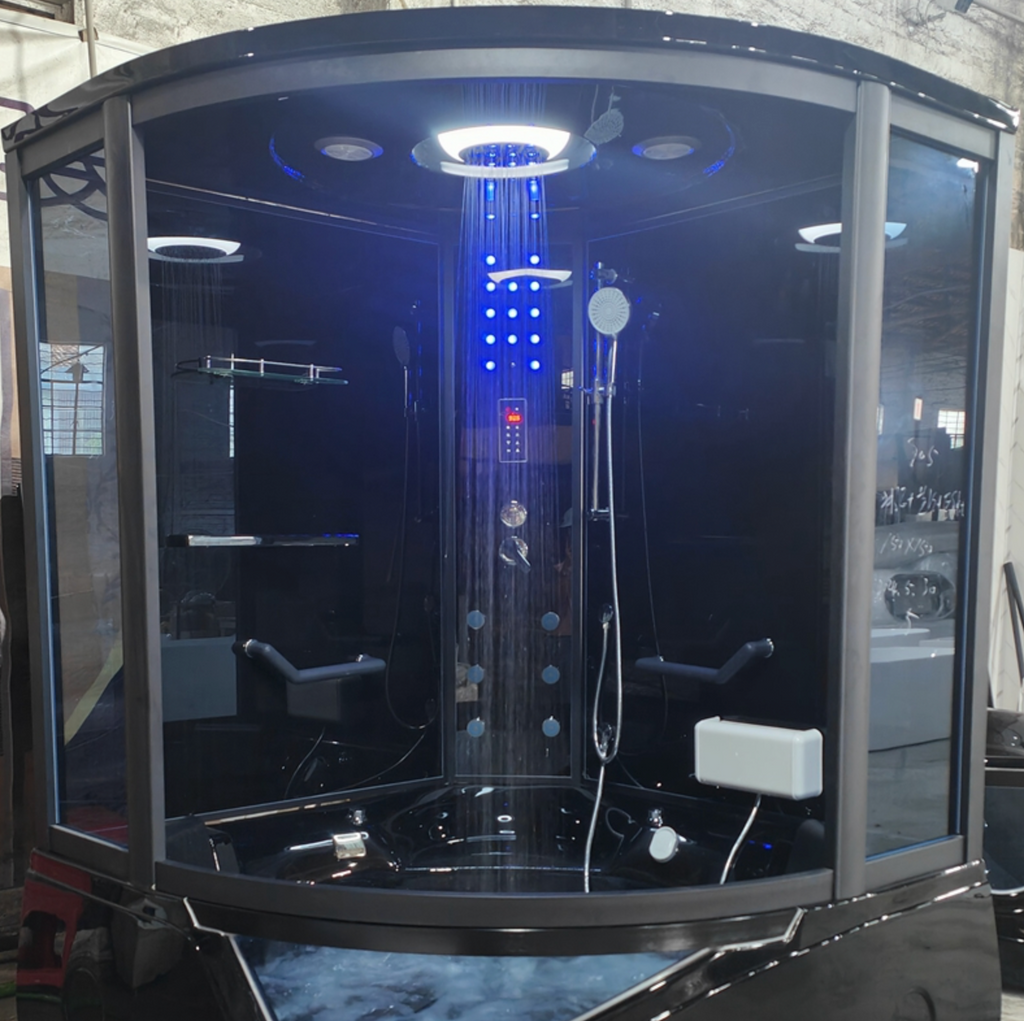 Ningjie Bathroom Deluxe Custom Black Steam Sauna Shower Room, Multi-functional Smart Shower Room